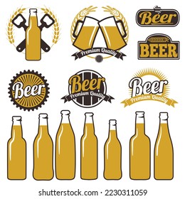 Beer bottels icons, beer labels, signs, symbols and design elements vector set