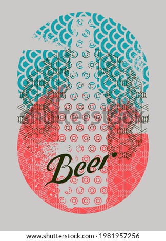 Beer bottle abstract geometric pattern typographical vintage style grunge poster design. Retro vector illustration.