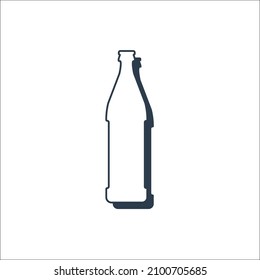 Beer bottle. Alcoholic drink for parties and celebrations. Simple black line shapes isolated. Black and white illustration on white background. Flat design style for any purposes. Vector.