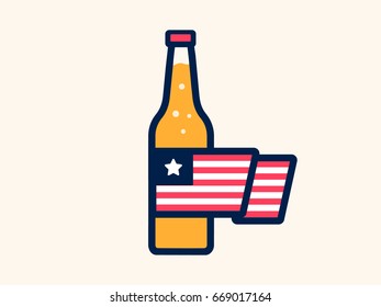 Beer bottle, American flag, flat, illustration