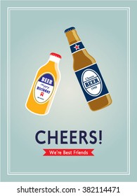 beer bottle best friends cheers vector illustration