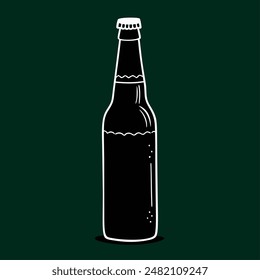 Beer bottle in black and white on green background