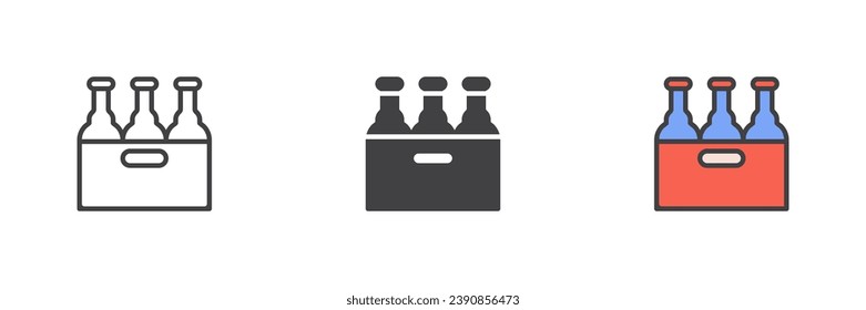 Beer bottle box different style icon set. Line, glyph and filled outline colorful version, outline and filled vector sign. Symbol, logo illustration. Vector graphics
