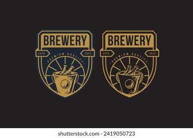 beer bottle and bucket logo design for bar and brewing company label, sign, symbol or brand identity