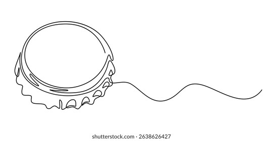 Beer bottle cap continuous one line drawing, View of bottle cap, water. Continuous drawing of a bottle. One line vector illustration, View of bottle cap.