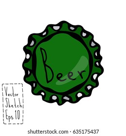 Beer bottle Cap. Doodle Style Sketch. Vector