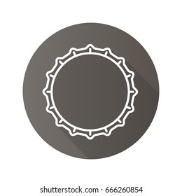 Beer Bottle Cap Flat Linear Long Shadow Icon. Vector Outline Symbol