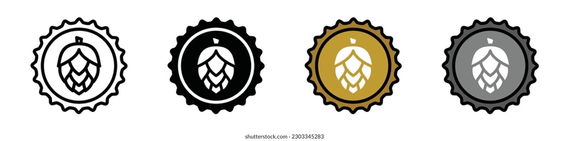 Beer bottle cap with hop icon vector in thin line, flat, and color style with editable stroke on white background. Vector illustration