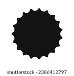 Beer bottle cap icon. Blank label in the shape of aluminum bottle cap. Top view. Soda or beer metal lid. Black and white flat icon. Vector illustration isolated on white background.