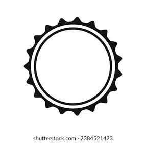 Beer bottle cap icon. Blank label in the shape of aluminum bottle cap. Top view. Soda or beer metal lid. Black and white flat icon. Vector illustration isolated on white background.