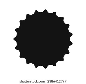 Beer bottle cap icon. Blank label in the shape of aluminum bottle cap. Top view. Soda or beer metal lid. Black and white flat icon. Vector illustration isolated on white background.