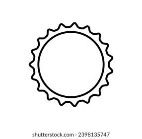 Beer bottle cap icon. Blank label in the shape of aluminum bottle cap. Top view. Soda or beer metal lid. Black and white flat line icon. Vector illustration isolated on white background.