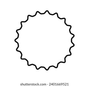 Beer bottle cap icon. Blank label in the shape of aluminum bottle cap. Top view. Soda or beer metal lid. Black and white flat line icon. Vector illustration isolated on white background.