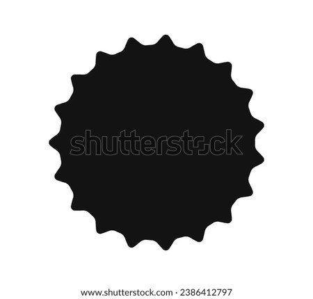 Beer bottle cap icon. Blank label in the shape of aluminum bottle cap. Top view. Soda or beer metal lid. Black and white flat icon. Vector illustration isolated on white background.