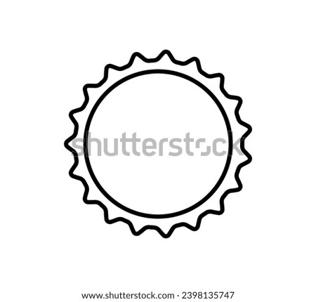 Beer bottle cap icon. Blank label in the shape of aluminum bottle cap. Top view. Soda or beer metal lid. Black and white flat line icon. Vector illustration isolated on white background.