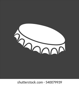 Beer bottle cap icon flat. Vector white illustration isolated on black background. Flat symbol