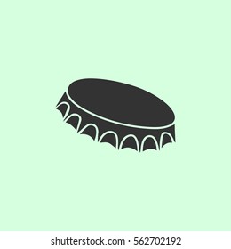 Beer bottle cap icon flat. Grey vector symbol on green background