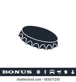 Beer Bottle Cap Icon Flat. Black Pictogram On White Background. Vector Illustration Symbol And Bonus Button