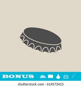 Beer bottle cap icon flat. Grey pictogram on light background. Vector illustration symbol and bonus button real estate, ottoman, vase, tv, fishing rod