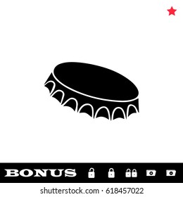 Beer bottle cap icon flat. Black pictogram on white background. Vector illustration symbol and bonus button open and closed lock, folder, star