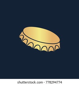 Beer bottle cap icon flat. Simple gold pictogram on dark background. Vector illustration symbol