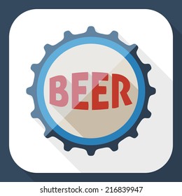Beer bottle cap icon with long shadow