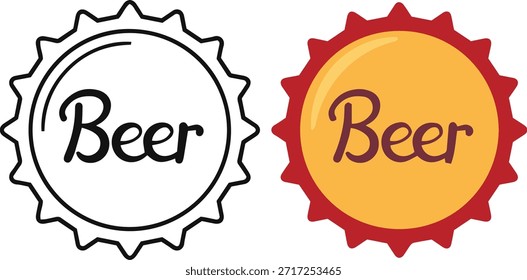 Conjunto de iconos de tapa de botella de cerveza, Vector mínimo plano, corona corcho cervecería símbolo