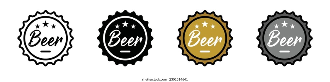 Beer bottle cap icon vector in thin line, flat, and color style with editable stroke on white background. Vector illustration