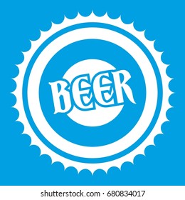 Beer bottle cap icon white isolated on blue background vector illustration