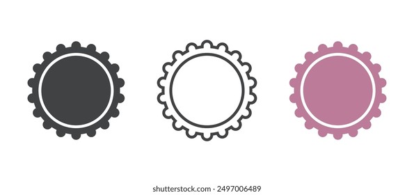 Beer bottle cap icons. Soda or beer metal lid. Line, glyph and filled outline colorful version, beer cap outline and filled vector sign. Different style.