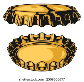 Bierflaschenverschluss-Etikett bunt mit zwei Deckeln in verschiedenen Positionen für alkoholische Getränke Werbung Design Vektorgrafik