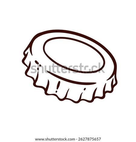 Beer bottle cap line icon. Outline hand drawn vintage metal lid with silver crown and circle inside, glossy blank cover of glass bottle with drink. Bar mascot, icon vector illustration