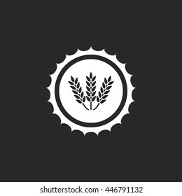 Beer bottle cap with wheat symbol sign simple icon on background