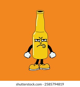 Beer bottle cartoon character vector illustration in a unique style perfect for stickers, icons, logos and advertisements