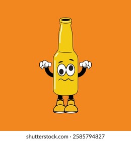 Beer bottle cartoon character vector illustration in a unique style perfect for stickers, icons, logos and advertisements