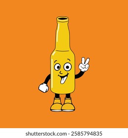 Beer bottle cartoon character vector illustration in a unique style perfect for stickers, icons, logos and advertisements