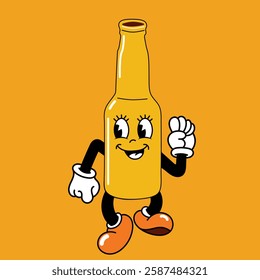 Beer bottle cartoon character vector illustration in a unique style perfect for stickers, icons, logos and advertisements