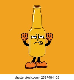 Beer bottle cartoon character vector illustration in a unique style perfect for stickers, icons, logos and advertisements