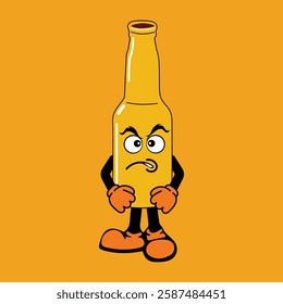 Beer bottle cartoon character vector illustration in a unique style perfect for stickers, icons, logos and advertisements