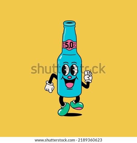 Beer bottle cartoon character vector illustration in a unique style perfect for stickers, icons, logos and advertisements
