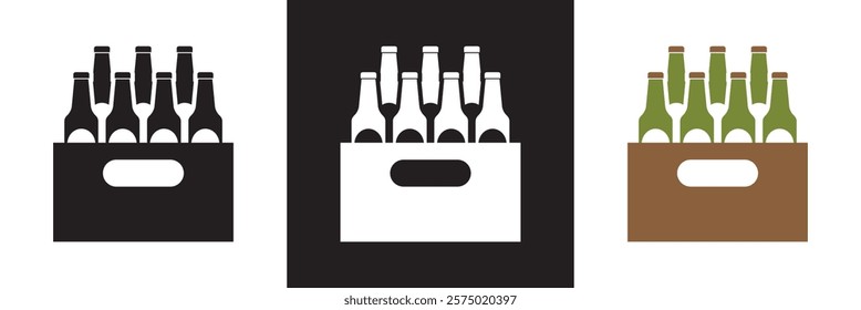 Beer bottle case icon.  isolated on white and black background. vector illustration. EPS 10