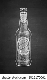 Beer bottle. Chalk sketch on blackboard background. Hand drawn vector illustration. Retro style.