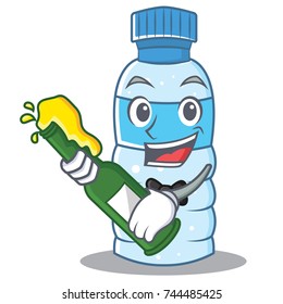 With beer bottle character cartoon style