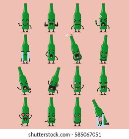 Beer bottle character emoji set. Funny cartoon emoticons