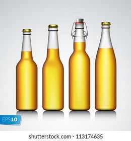 Beer bottle clear set with no label, vector Eps 10 illustration.