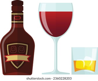 beer bottle clipart design. wine bottle with labels. vector illustration. wine glass and bottle set. various shapes bottle. winemaking alcohol bar. restaurant vector. set of icon vector.