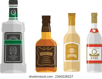 beer bottle clipart design. wine bottle with labels. vector illustration. wine glass and bottle set. various shapes bottle. winemaking alcohol bar. restaurant vector. set of icon vector.