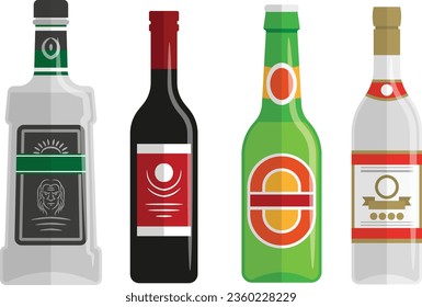 beer bottle clipart design. wine bottle with labels. vector illustration. wine glass and bottle set. various shapes bottle. winemaking alcohol bar. restaurant vector. set of icon vector.