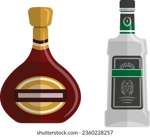 beer bottle clipart design. wine bottle with labels. vector illustration. wine glass and bottle set. various shapes bottle. winemaking alcohol bar. restaurant vector. set of icon vector.
