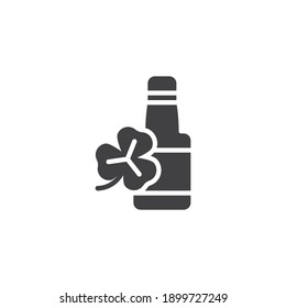 Beer bottle and clover vector icon. filled flat sign for mobile concept and web design. Saint Patricks Day beer glyph icon. Symbol, logo illustration. Vector graphics